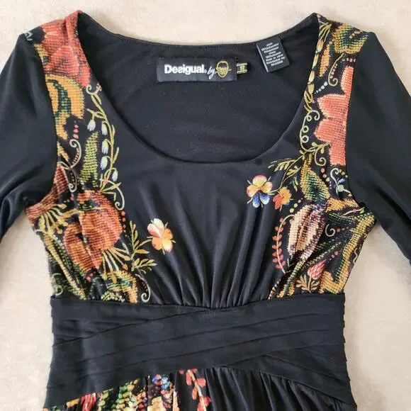 Desigual by Christian Lacoix XS pleated mesh waist Artsy Boho Festival floral - Picture 3 of 16